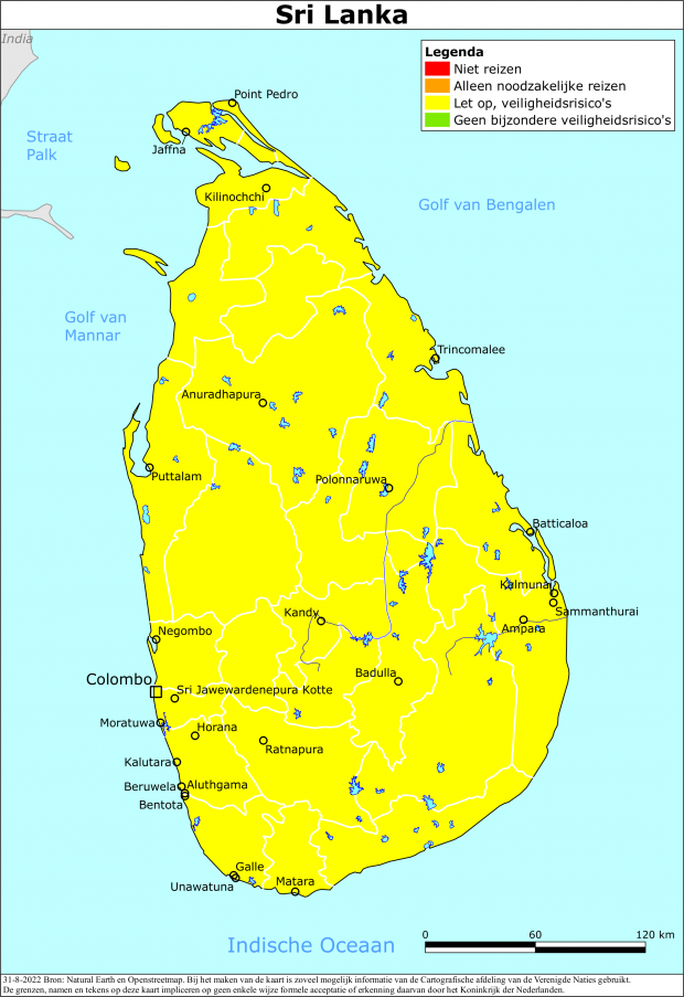 Kaart bij reisadvies Sri Lanka